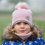 Set zimní čepice a nákrčníku růžová pletenina vel. 48 (obvod hlavy 47-50 cm)