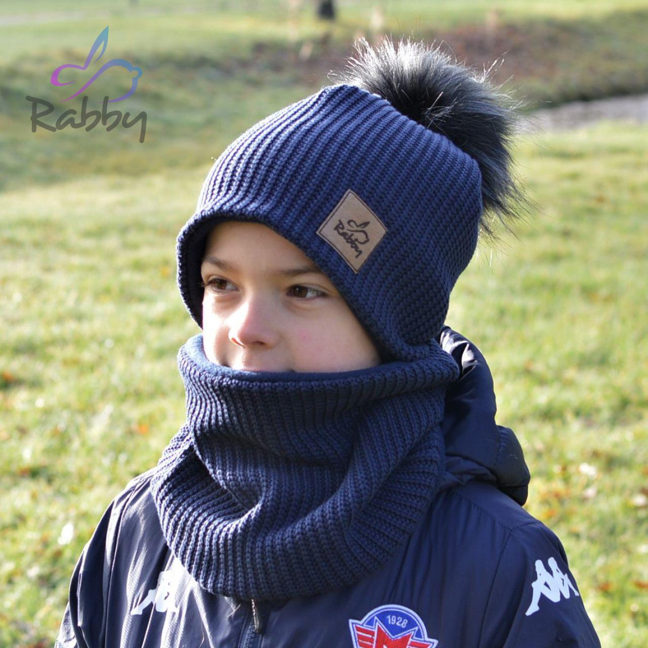 Zimní čepice modrá pletenina vel. 48 (obvod hlavy 47-50 cm)