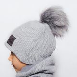 Zimní čepice šedá pletenina vel. 46 (obvod hlavy 45-48 cm)