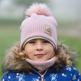 Set zimní čepice a nákrčníku růžová pletenina vel. 46 (obvod hlavy 45-48 cm)