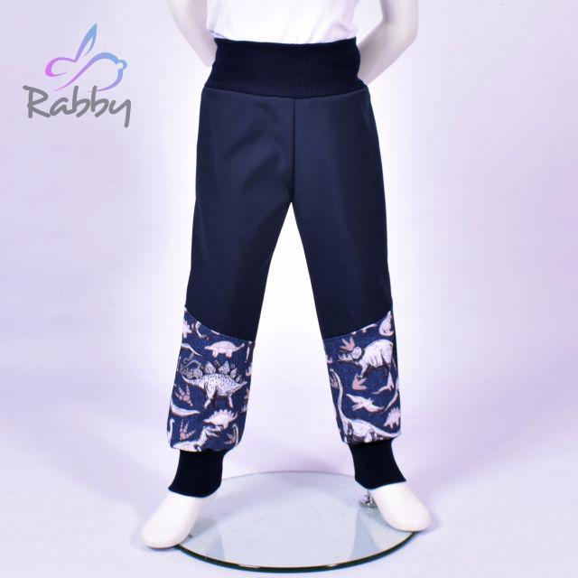 Zimní softshellové kalhoty modré s přestřižením dino na jeans - klasický střih vel.  92