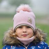 Zimní čepice růžová pletenina vel. 46 (obvod hlavy 45-48 cm)