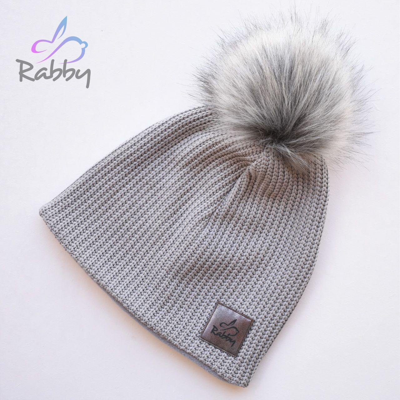 Dámská zimní čepice šedá pletenina s fleecem vel. 57 (obvod hlavy 56-59 cm)