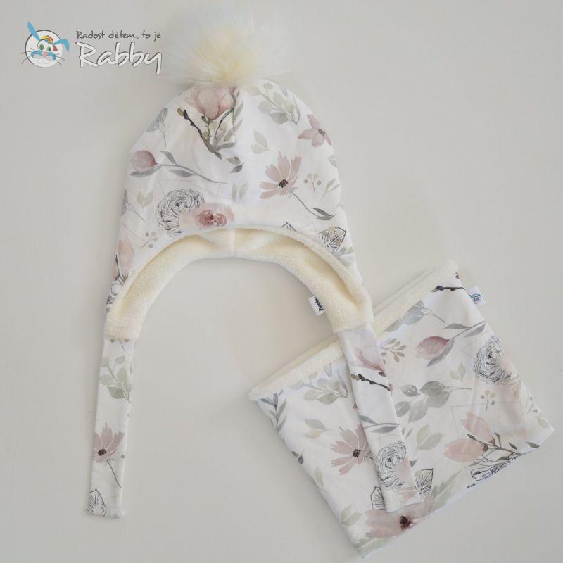 Set zimní ušanky a nákrčník magnolie vel. 51-53
