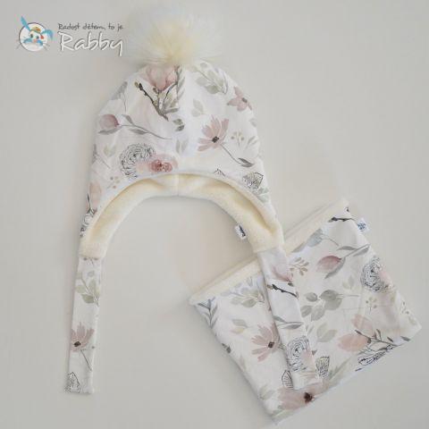 Set zimní ušanky a nákrčník magnolie vel. 51-53