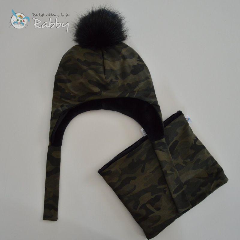 Set zimní ušanky a nákrčníku maskáč vel. 47-49
