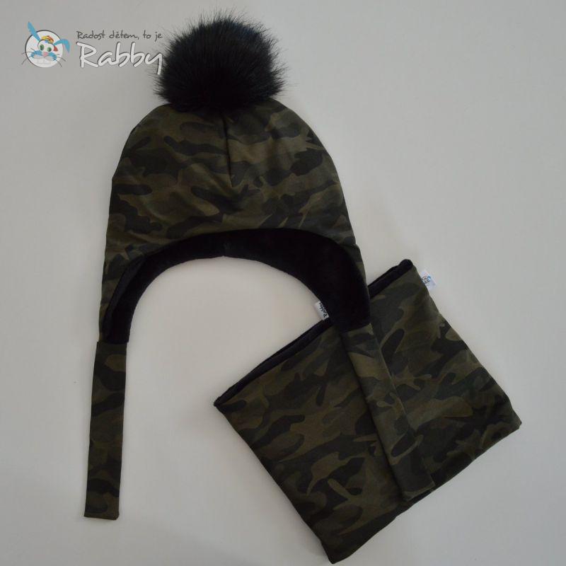 Set zimní ušanky a nákrčníku maskáč vel. 49-51