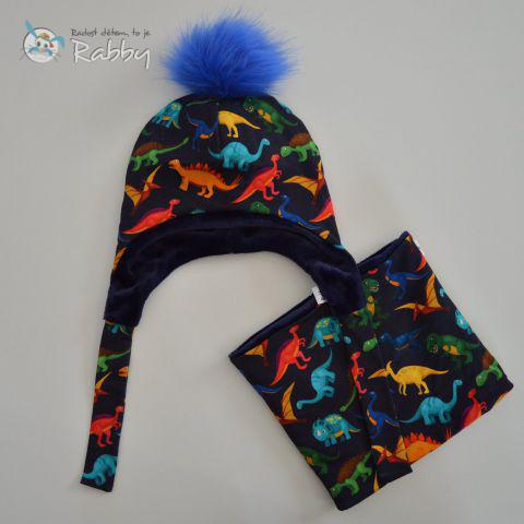Set zimní ušanky a nákrčníku dino vel. 49-51