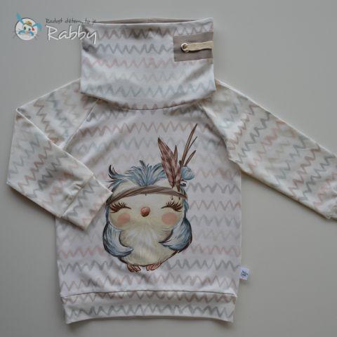 Mikina s vysokým límcem boho sova s vlnkami vel. 110