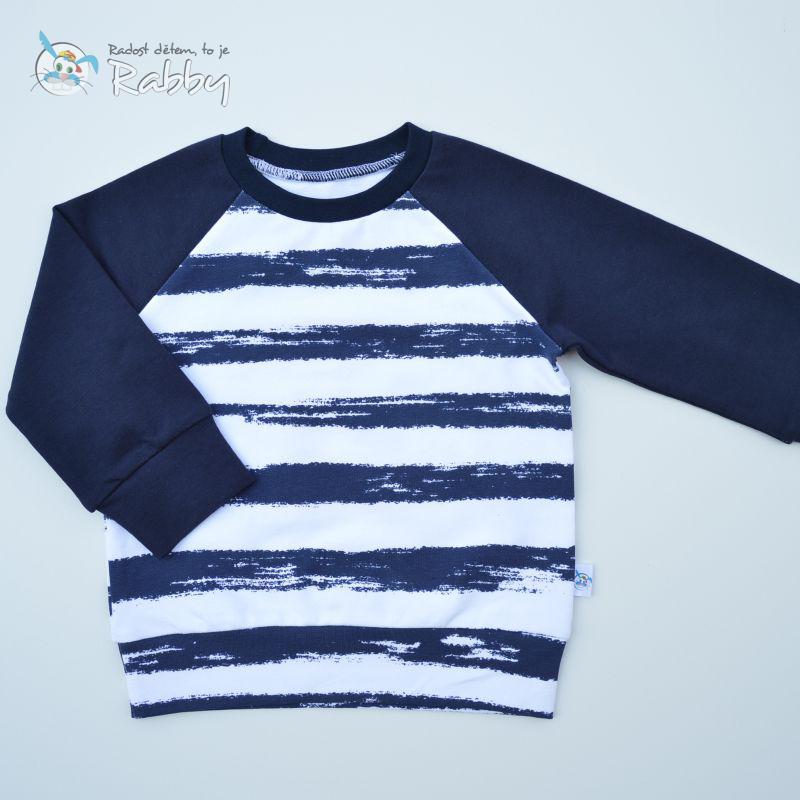 Mikina basic navy modrá přerušované pruhy vel. 80