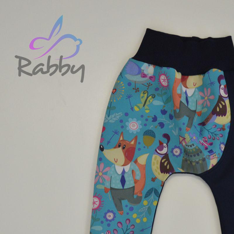 Softshellové kalhoty modré s lišákem 2 - baggy střih vel. 98
