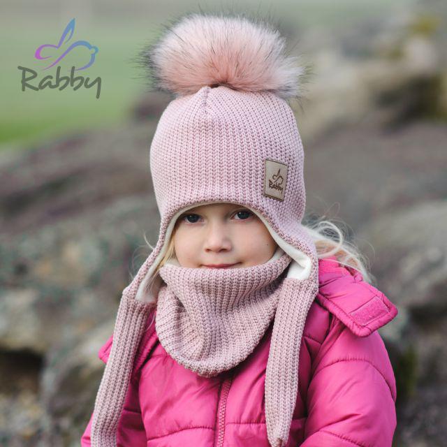 Set zimní ušanky a nákrčníku růžová pletenina vel. 51-54
