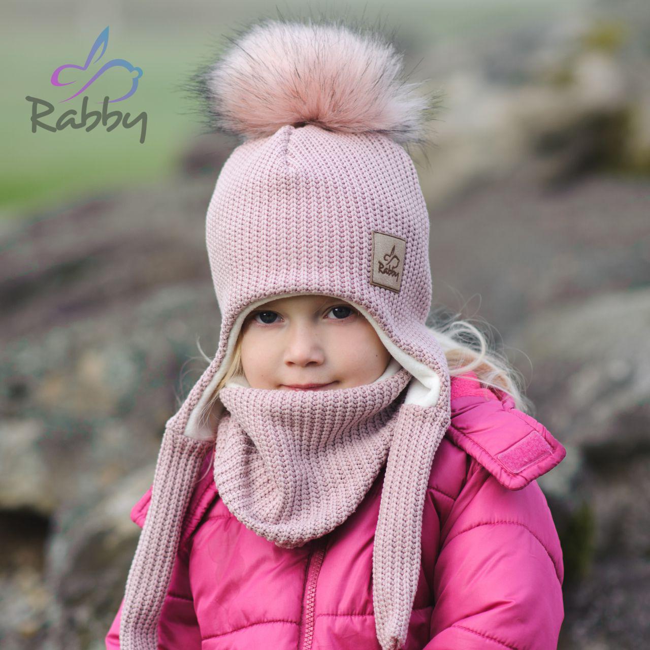 Set zimní ušanky a nákrčníku růžová pletenina vel. 49-52