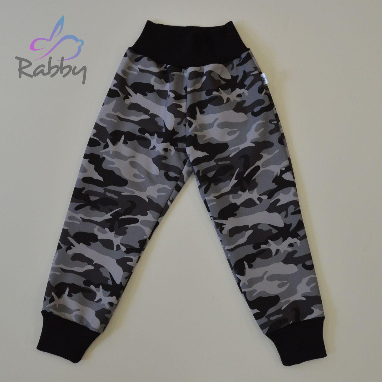 Softshellové kalhoty šedý maskáč - klasický střih vel. 104