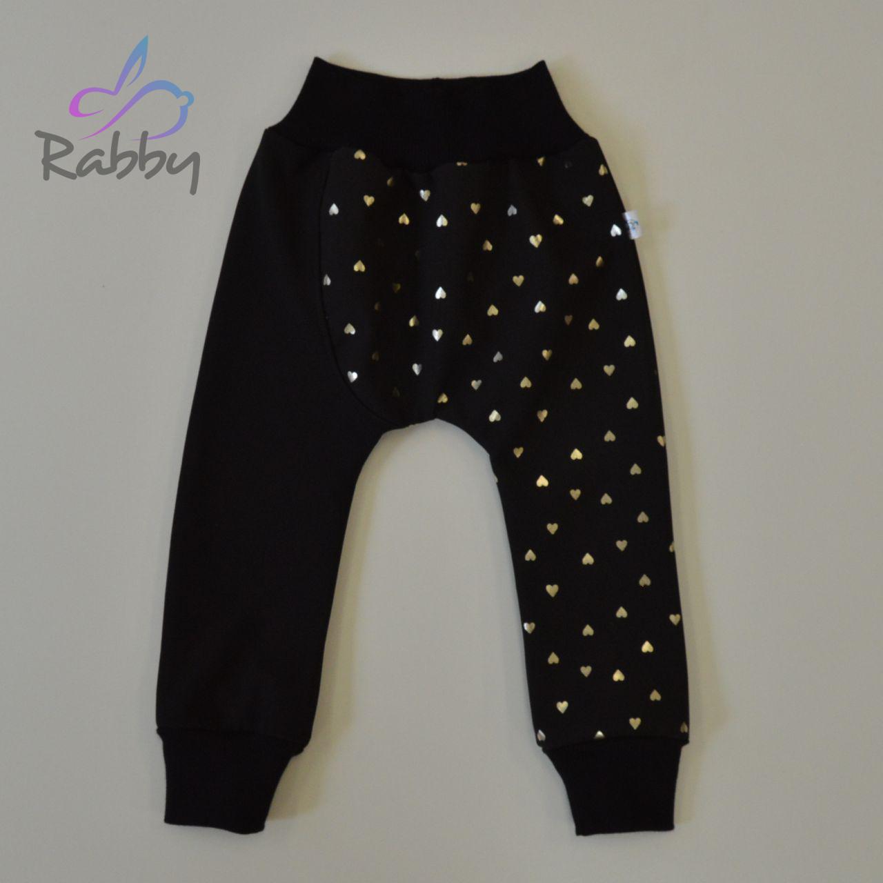 Softshellové kalhoty černá, zlatá srdíčka - baggy střih vel. 104