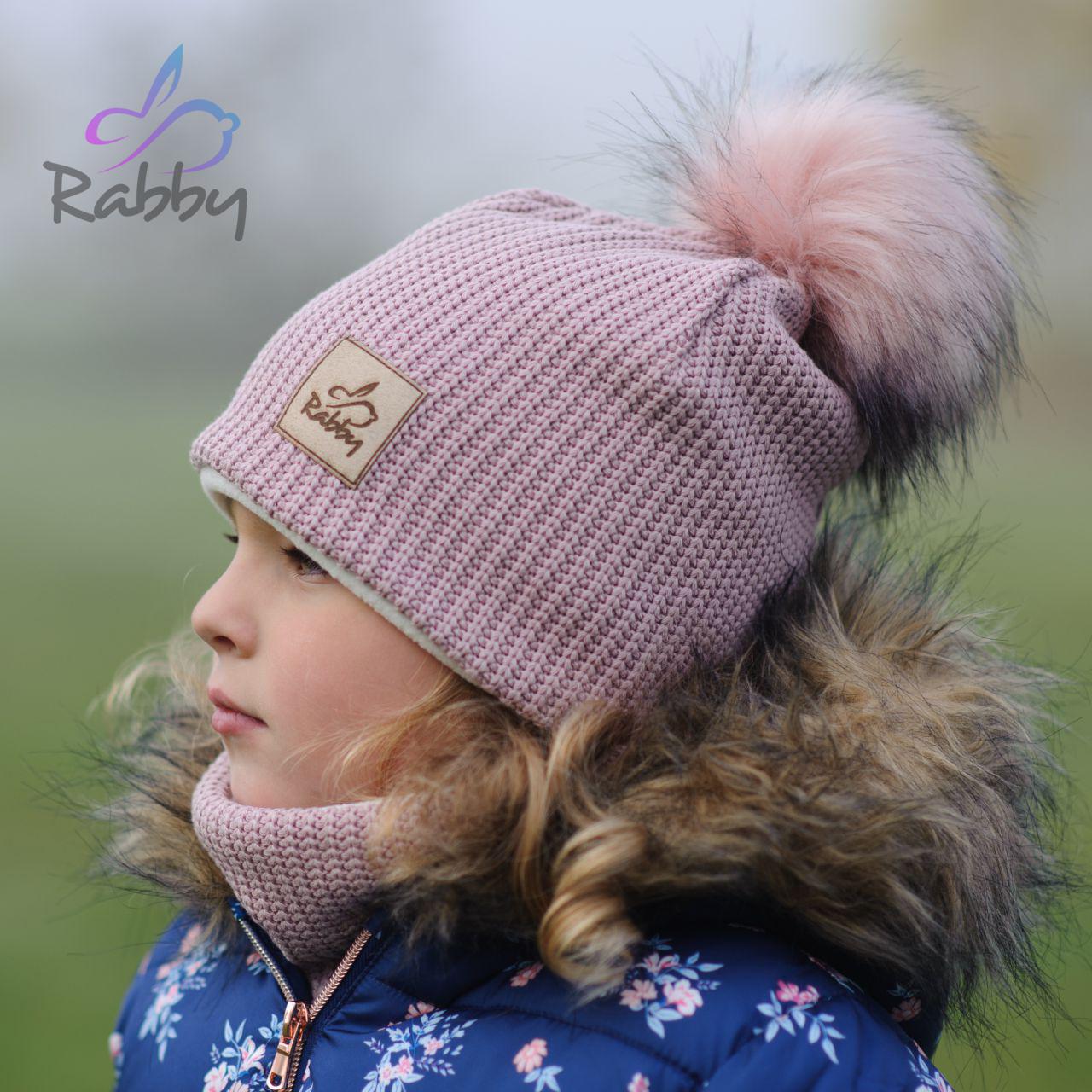 Set zimní čepice a nákrčníku růžová pletenina vel. 52 (obvod hlavy 51-54 cm)