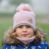 Set zimní čepice a nákrčníku růžová pletenina vel. 52 (obvod hlavy 51-54 cm)