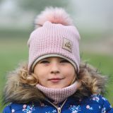 Set zimní čepice a nákrčníku růžová pletenina vel. 54 (obvod hlavy 53-56 cm)