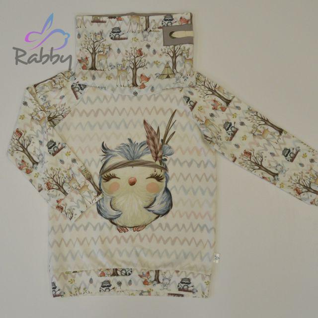 Mikina s vysokým límcem boho sova se zvířátky vel. 122