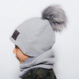 Set zimní čepice a nákrčníku šedá pletenina vel. 52 (obvod hlavy 51-54 cm)