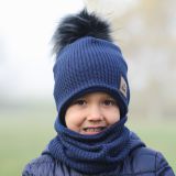 Set zimní čepice a nákrčníku modrá pletenina vel. 54 (obvod hlavy 53-56 cm)