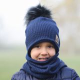 Set zimní čepice a nákrčníku modrá pletenina vel. 52 (obvod hlavy 51-54 cm)