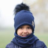Set zimní čepice a nákrčníku modrá pletenina vel. 46 (obvod hlavy 45-48 cm)