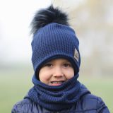 Set zimní čepice a nákrčníku modrá pletenina vel. 44 (obvod hlavy 43-46 cm)