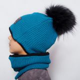 Set zimní čepice a nákrčníku petrolejová pletenina vel. 48 (obvod hlavy 47-50 cm)