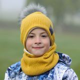 Set zimní čepice a nákrčníku hořčicová pletenina vel. 54 (obvod hlavy 53-56 cm)