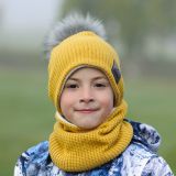 Set zimní čepice a nákrčníku hořčicová pletenina vel. 52 (obvod hlavy 51-54 cm)