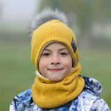 Set zimní čepice a nákrčníku hořčicová pletenina vel. 48 (obvod hlavy 47-50 cm)
