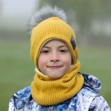 Set zimní čepice a nákrčníku hořčicová pletenina vel. 44 (obvod hlavy 43-46 cm)