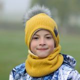 Set zimní čepice a nákrčníku hořčicová pletenina vel. 42 (obvod hlavy 41-44 cm)
