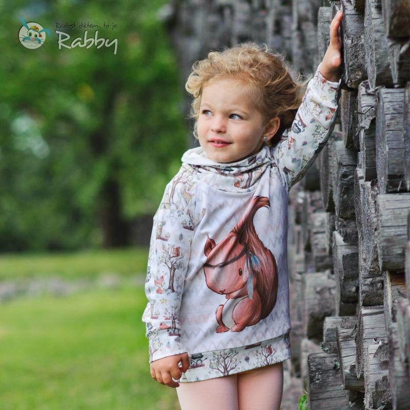 Mikina s vysokým límcem boho veverka se zvířátky vel. 122