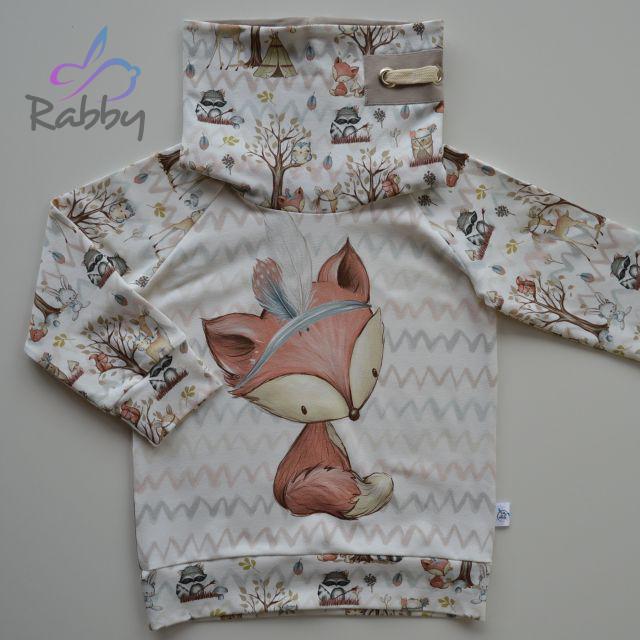 Mikina s vysokým límcem boho liška se zvířátky vel. 128