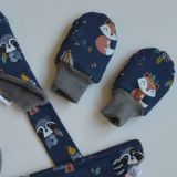 Zimní miminkovský set čepičky, šátku a rukaviček zvířátka na modré vel. 38-41