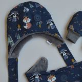 Zimní miminkovský set čepičky, šátku a rukaviček zvířátka na modré vel. 38-41