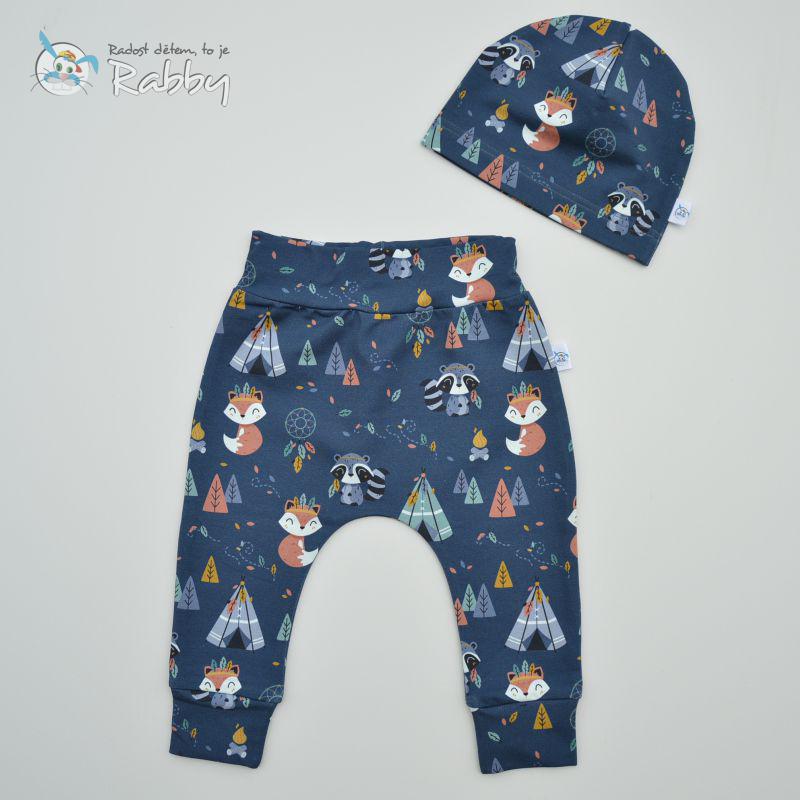 Mimi set baggy + čepička zvířátka na modré vel. 68