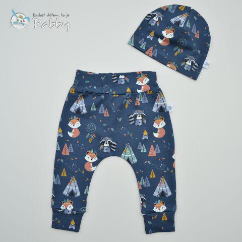 Mimi set baggy + čepička zvířátka na modré vel. 68