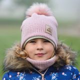 Set zimní čepice a nákrčníku růžová pletenina vel. 50 (obvod hlavy 49-52 cm)