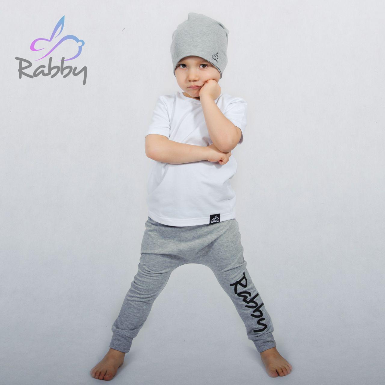 Baggy tepláčky sv. šedé s černým nápisem Rabby vel. 98