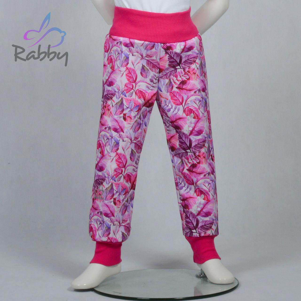 Jarní softshellové kalhoty růžové listy - klasický střih vel. 98