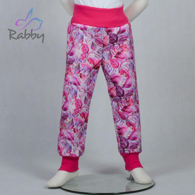 Jarní softshellové kalhoty růžové listy - klasický střih vel. 98