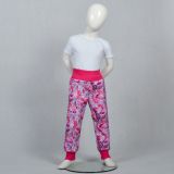 Jarní softshellové kalhoty růžové listy - klasický střih vel. 98