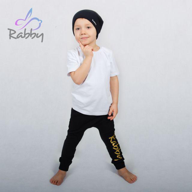 Baggy tepláčky černé se zlatým nápisem Rabby vel.  80