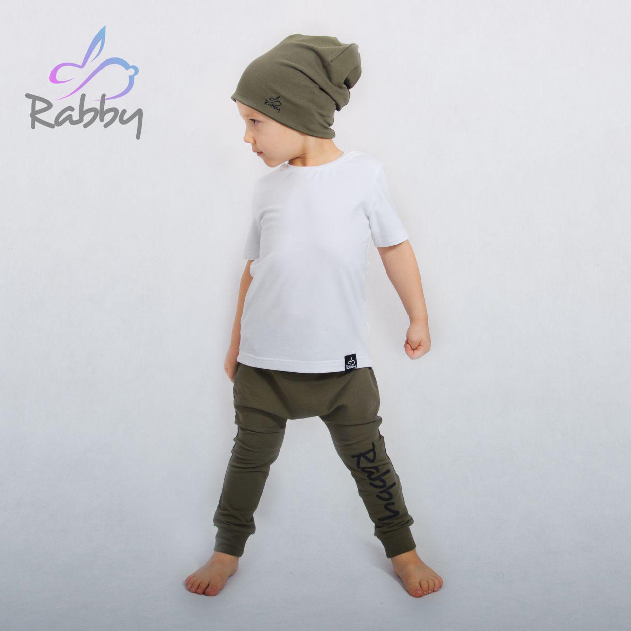 Baggy tepláčky khaki s nápisem Rabby vel.  80