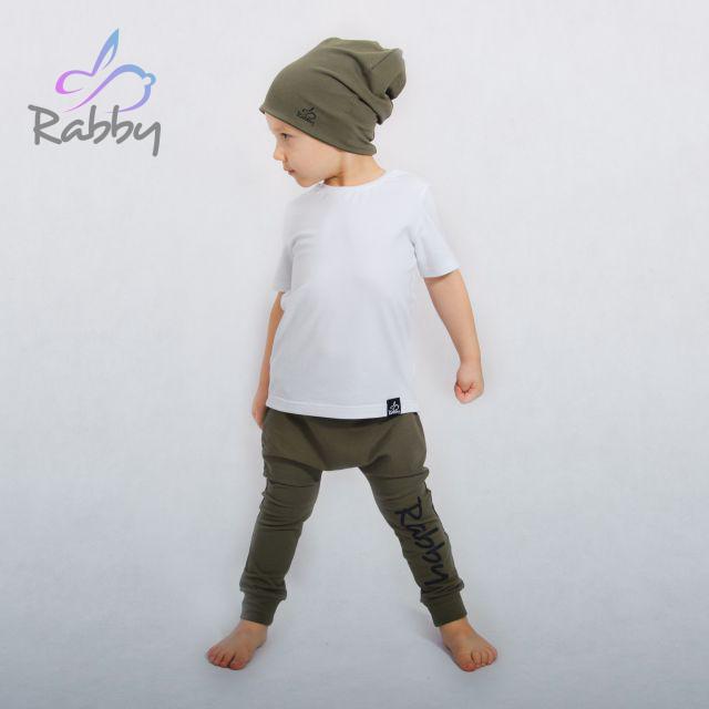 Baggy tepláčky khaki s nápisem Rabby vel.  80