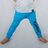 Baggy tepláčky tyrkysové s černým nápisem Rabby vel. 104