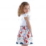 Sukně s řaseným pasem červené květy vel. 86/92